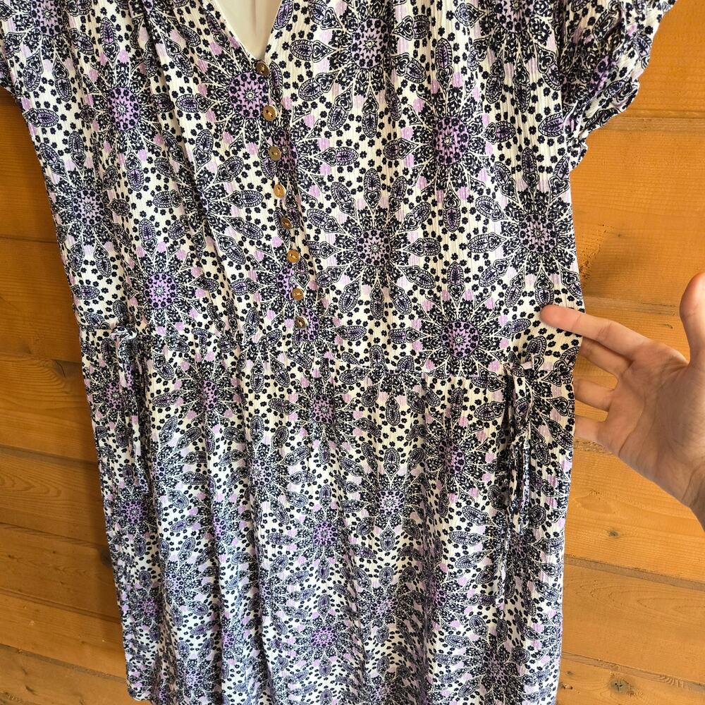 Loft Geo Dolman Tie Side Boho Summer Dress Medium Boho Short Sleeve Flowy Summer - Picture 4 of 6